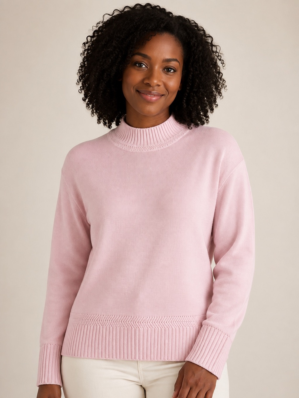 NWT Tahari Pastel Pink Knit Mock Neck Sweater - Cozy Relaxed Fit - Size M
